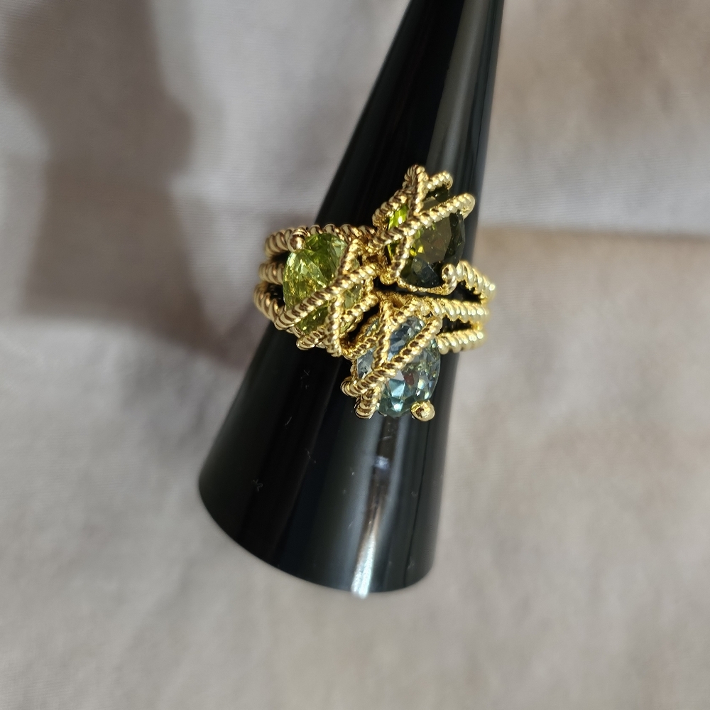 Charter Club with rope-look detail w/ trio‎ of colored cz stones. Gold Plated 8